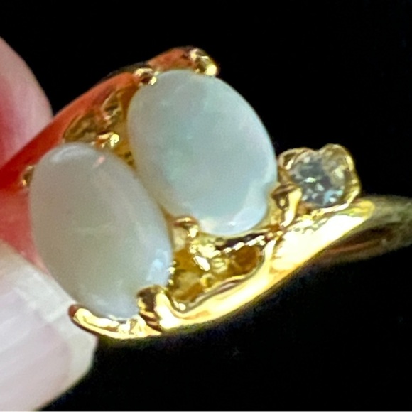 18k Gold Plated Double Opal Ring Great Gift small Stones Size 4.75 - Picture 10 of 11